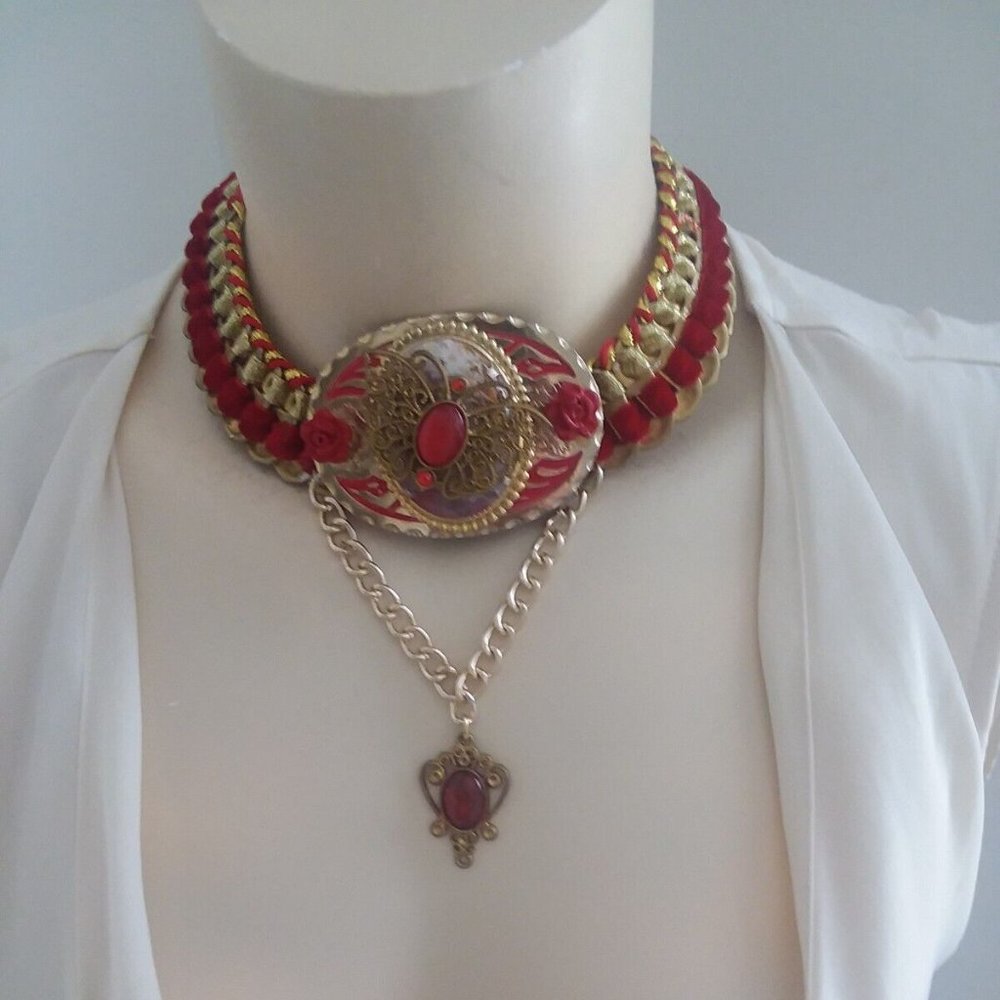 Handmade recycled butterfly dangle chain statement necklace choker OOAK